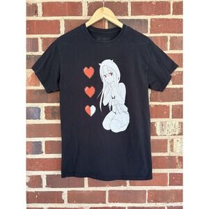 Lewd Complex Shirt Mens Medium Black Anime Girl Pixel Hearts Graphic Tee Tagless
